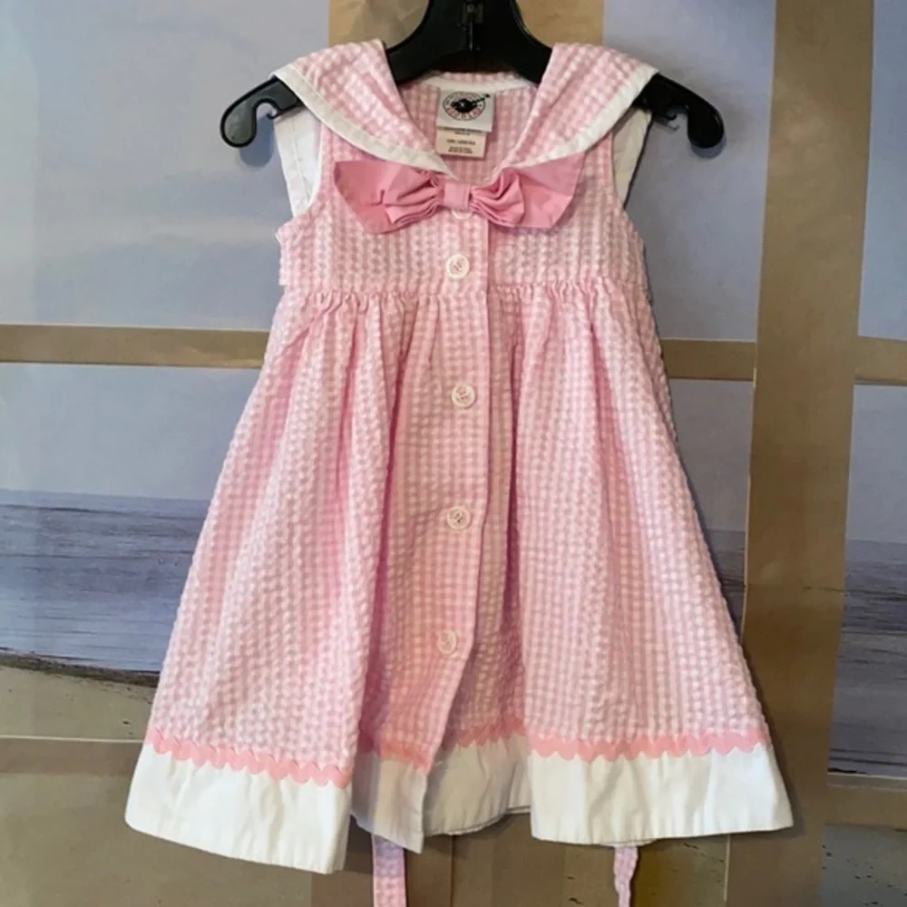 Good Lad Pink Gingham Seersucker Sailor Dress Baby Girls 12M